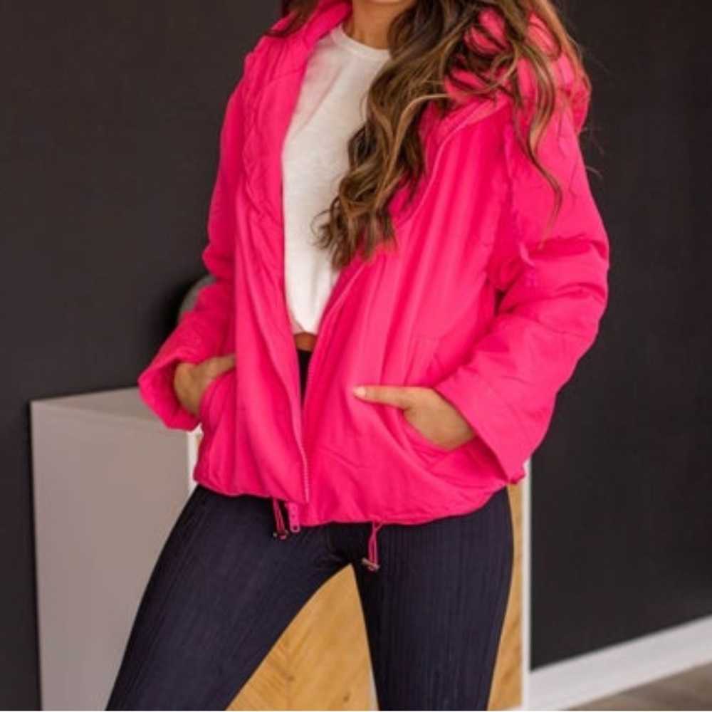 Pink puffer jacket small oversized